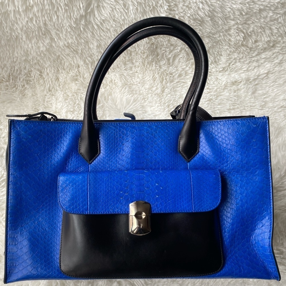 Balenciaga Blue and Black Python Leather Padlock Tote